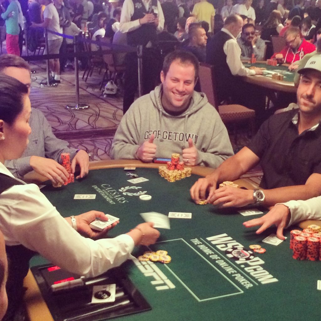 Jeremy Wien giving two thumbs up during WSOP poker game